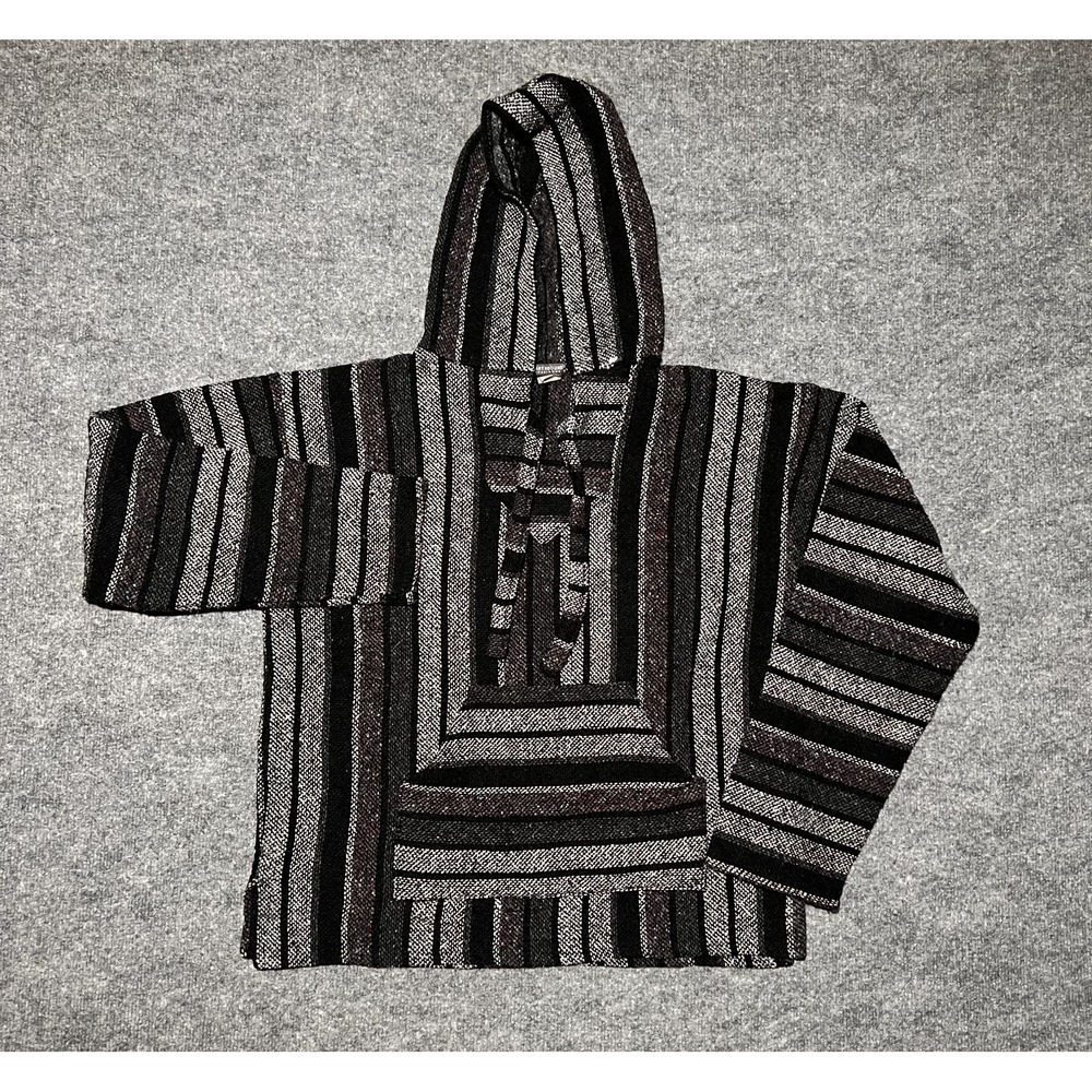 Earthbound Trading Co Sz‎ L  42 Gray Poncho Baha Mexican Hoodie Pullover Molina